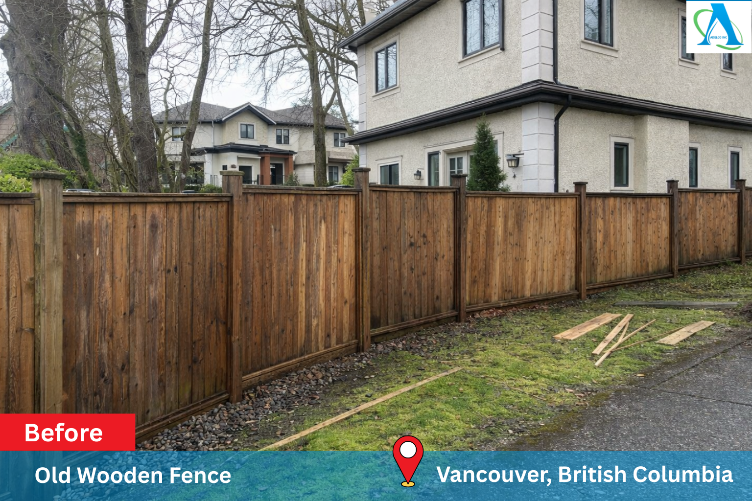 Before Old Wooden Fence Repair in Vancouver by AdelCo