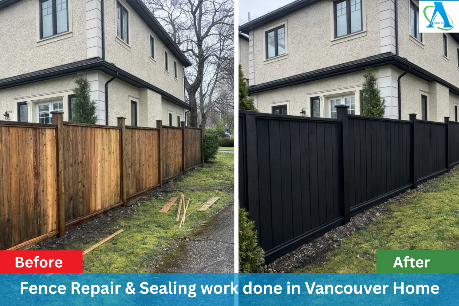 Before and After Fence Repair and Sealing by AdelCo