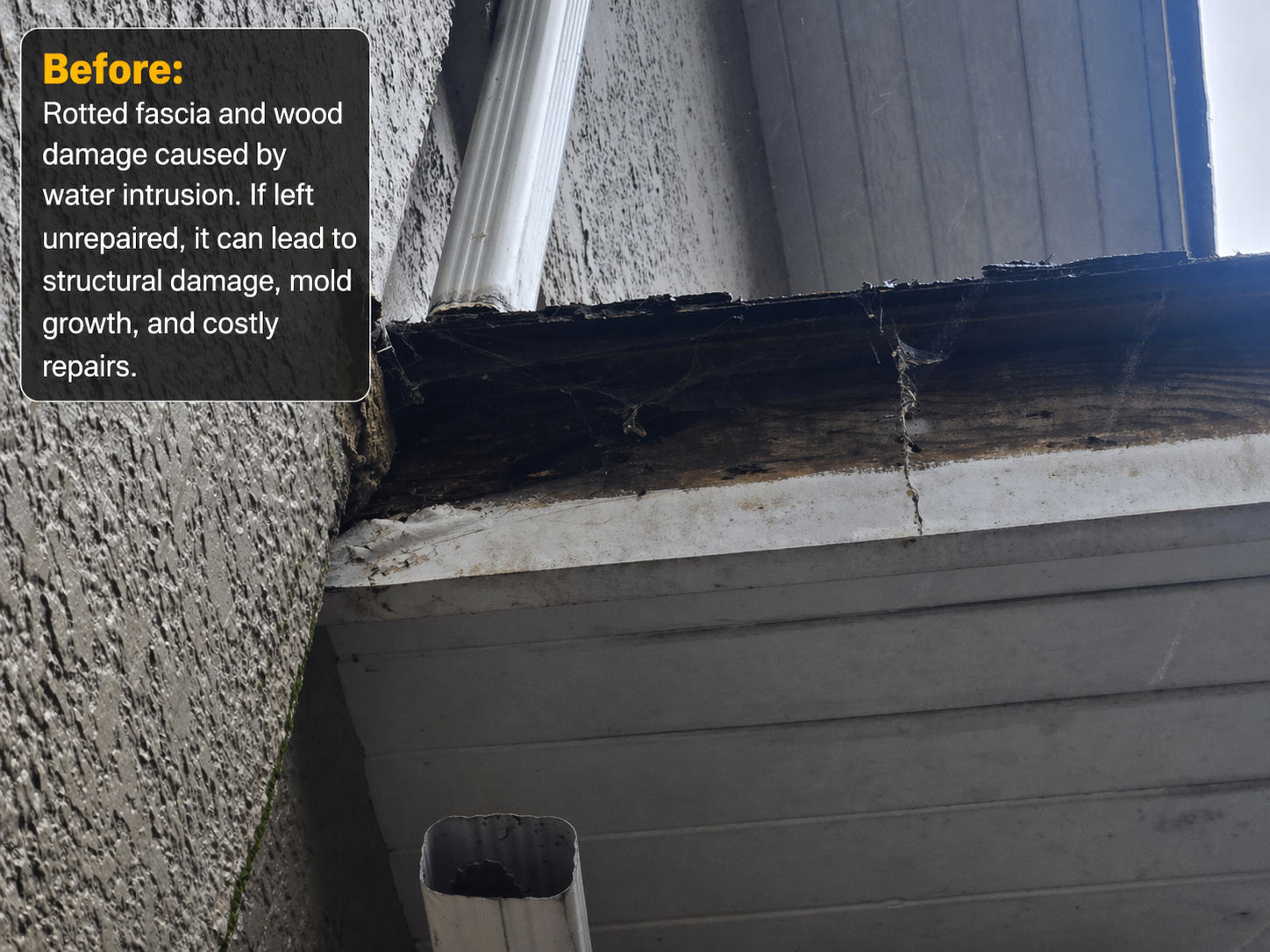 Damaged fascia and water decay (Before Fascia Repair by AdelCo)