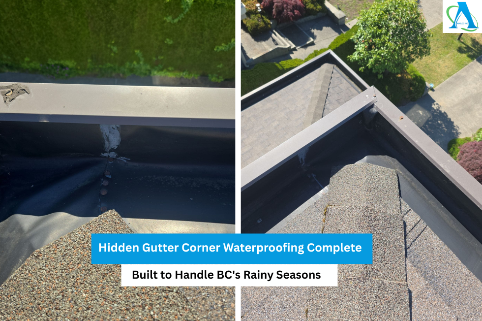 Hidden Gutter Corner Waterproofing Completed in West Vancouver by AdelCo