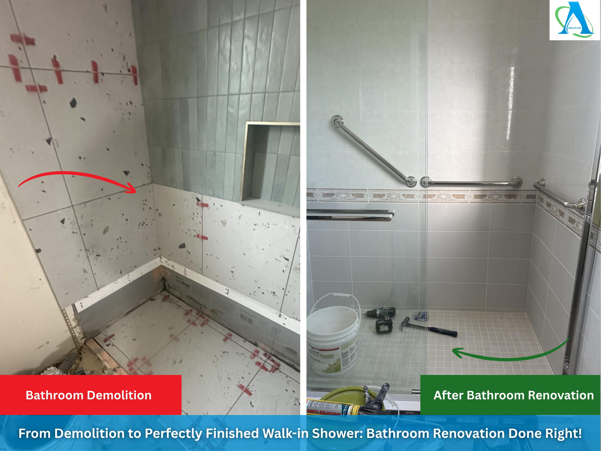 before and after bathroom renovation by AdelCo