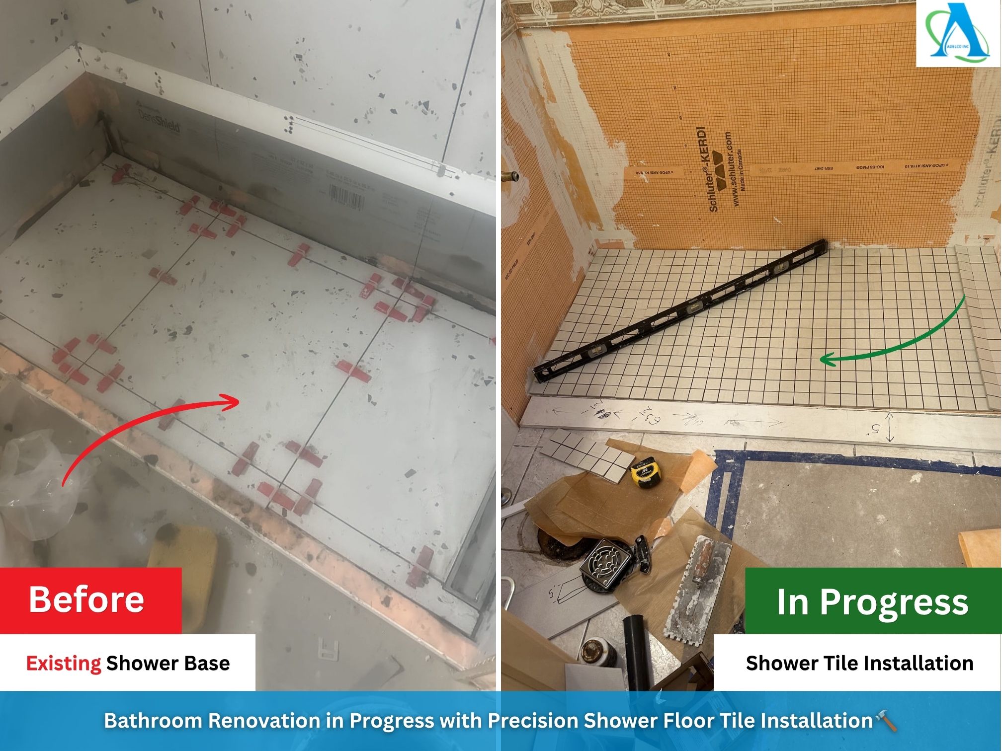 Bathroom Shower Tile Installation by AdelCo Home Services