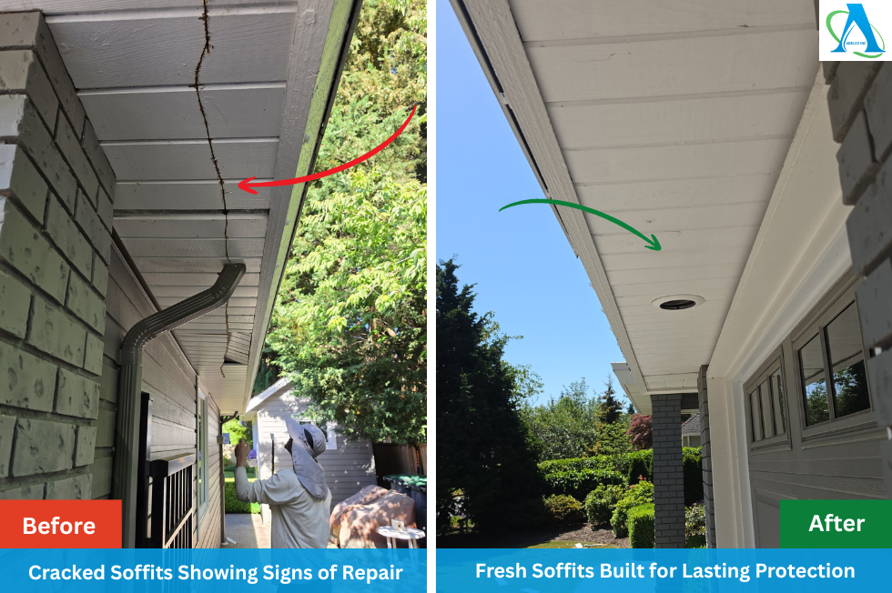 Before and After Soffit installation in White Rock by AdelCo