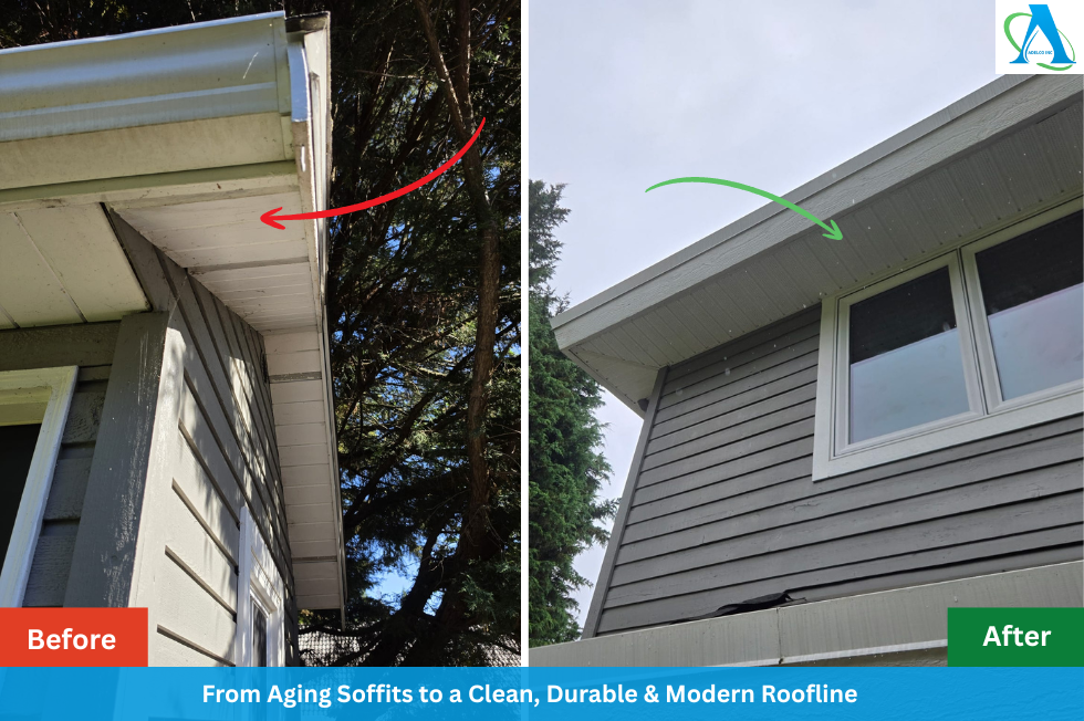 Before and After Soffit installation in White Rock